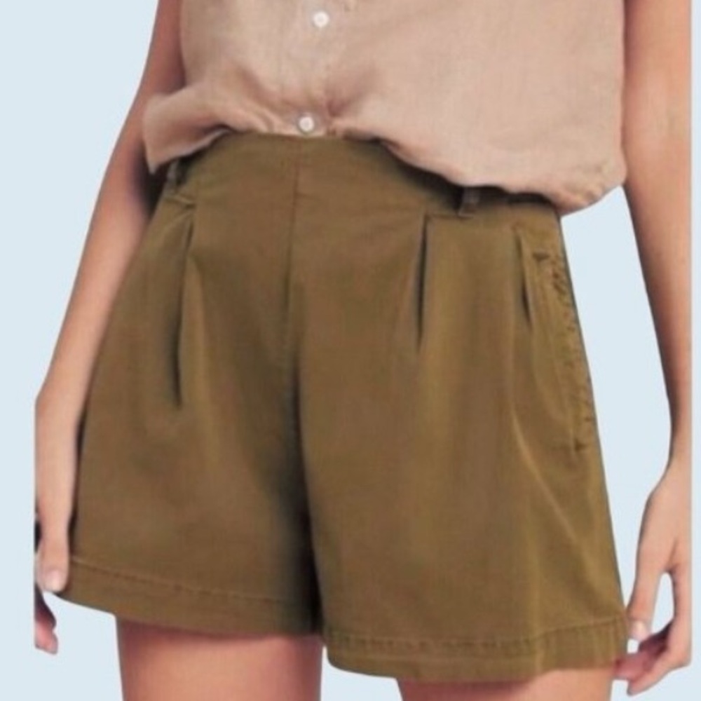 Anthropologie High Waisted Keyln Pleated Moss Green Khaki Shorts 2